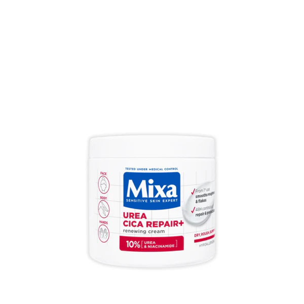 MixaUreaCicaRepairFace_Hands_BodyCreamJarForKeratosisPilaris_DryRoughFragileSkin_TinyReddishBumps